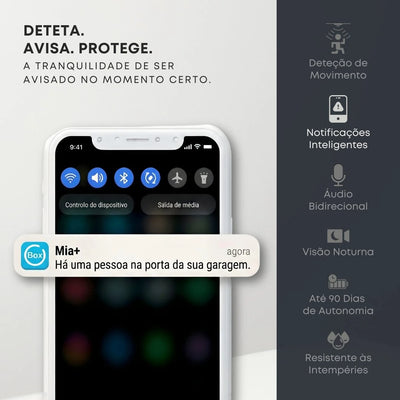 Mia+ notificação inteligente no telemóvel — deteção de movimento em tempo real