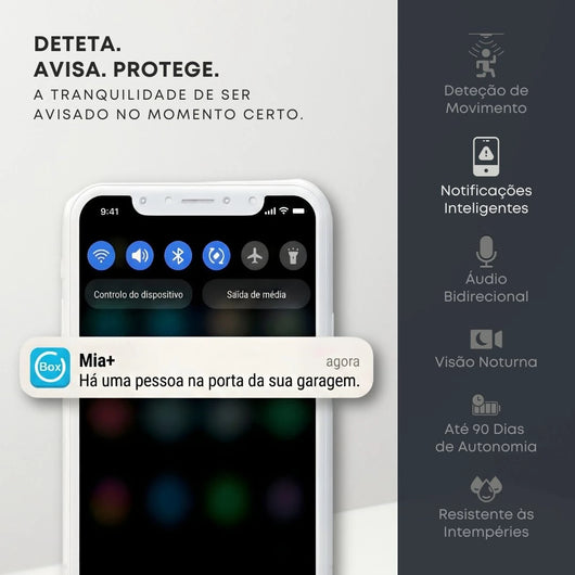 Mia+ notificação inteligente no telemóvel — deteção de movimento em tempo real